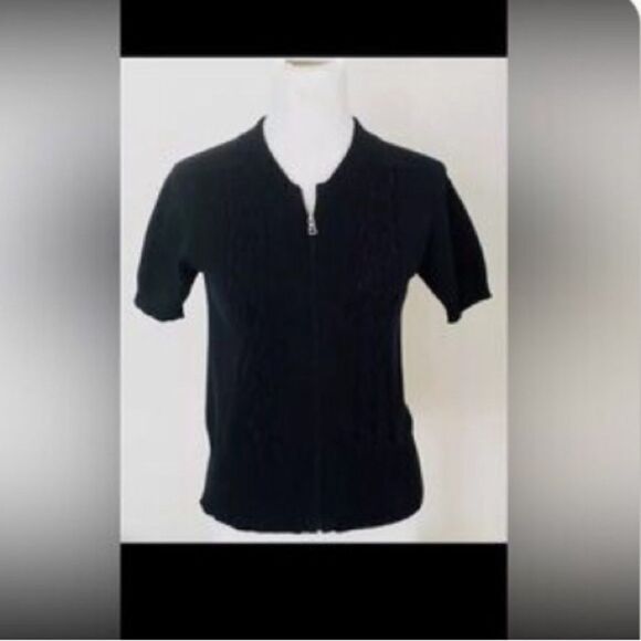 Weekend Max Mara Womens Made in Italy Short Sleeve Zippered Black Sweater Size L - Picture 1 of 6